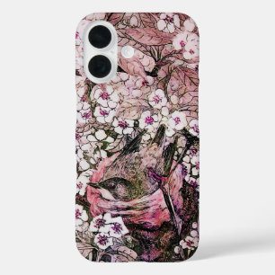 COQUES iPhone 16 NEST D'OISEAU, ARBRE AVEC FLEURS DE PRINTEMPS ROSE