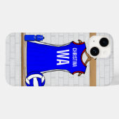 Coques Case-Mate iPhone Netball personnalisé Uniforme bleu avec rouge et b (Verso (horizontal))
