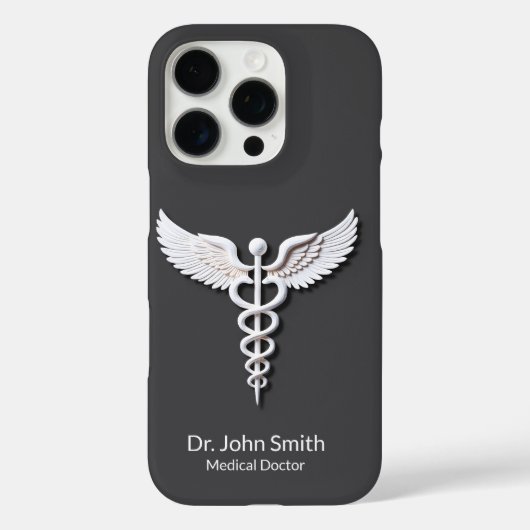 Coques Case-Mate iPhone Nettoyer blanc détaillé Caduceus Médicale gris cha (Verso)
