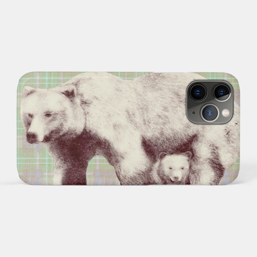 Coques Case-Mate iPhone  Neutral Sage Plaid Bear (Dos (Horizontal))