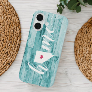 Coques iPhone 16 Nevada Home État Turquoise Wood Look
