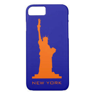 Coque iPhone 7 New York et Liberté en orange et bleu