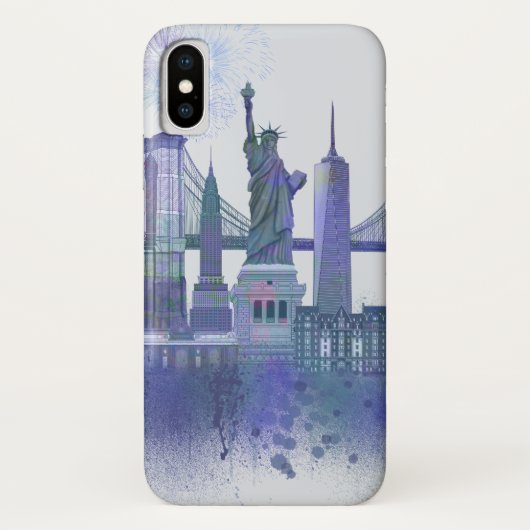Coques Case-Mate iPhone New York Skyline - Aquarelle bleue (Dos)
