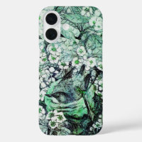 NID D'OISEAU, ARBRE FLEURS DE PRINTEMPS VERT BLANC