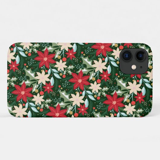Coques Case-Mate iPhone Noël de fête de Poinsettia (Dos (Horizontal))