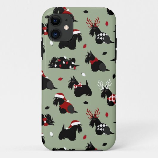 Coques Case-Mate iPhone Noël écossais Terrier vert (Dos)
