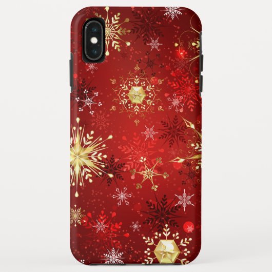 Coques Case-Mate iPhone Noël Golden Snowflakes sur Arrière - plan rouge (Dos)