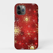 Coques Case-Mate iPhone Noël Golden Snowflakes sur Arrière - plan rouge (Dos)