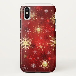 Case-Mate iPhone Case Noël Golden Snowflakes sur Arrière - plan rouge