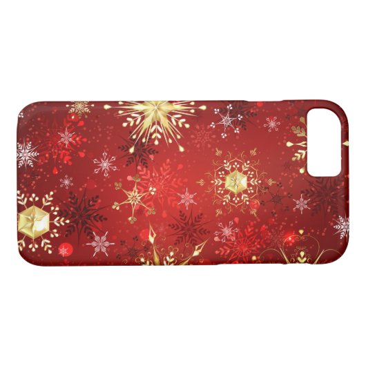Coques Case-Mate iPhone Noël Golden Snowflakes sur Arrière - plan rouge (Dos (Horizontal))