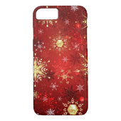 Coques Case-Mate iPhone Noël Golden Snowflakes sur Arrière - plan rouge (Dos)