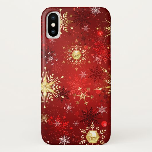Coques Case-Mate iPhone Noël Golden Snowflakes sur Arrière - plan rouge (Dos)