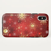 Coques Case-Mate iPhone Noël Golden Snowflakes sur Arrière - plan rouge (Dos (Horizontal))
