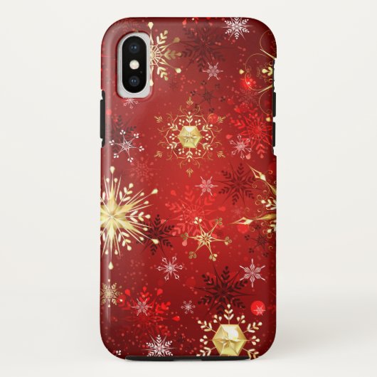 Coques Case-Mate iPhone Noël Golden Snowflakes sur Arrière - plan rouge (Dos)