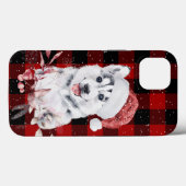 Coques Case-Mate iPhone Noël Husky sur Buffalo Plaid (Verso (horizontal))