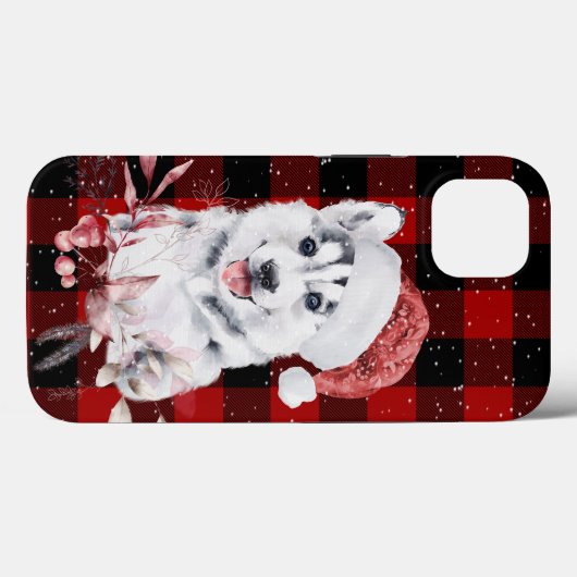 Coques Case-Mate iPhone Noël Husky sur Buffalo Plaid (Verso (horizontal))