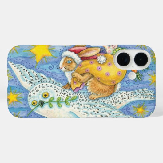 Coques Case-Mate iPhone Noël mignon avec lapin comme Père Noël sur Hibou (Verso (horizontal))