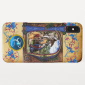 Coques Case-Mate iPhone NOËL Nativité PARCHEMIN BLEU GEMME MONOGRAMME (Dos (Horizontal))