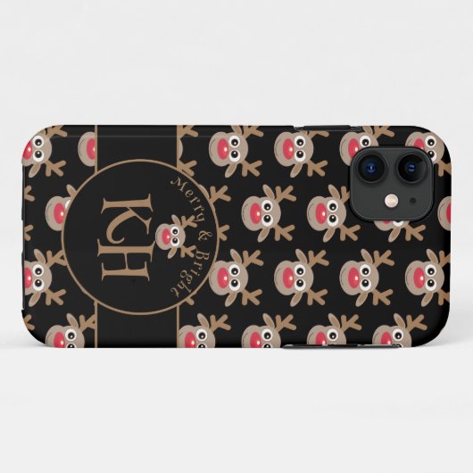 Coques Case-Mate iPhone Noël Noir Monogramme mignon Motif Reindeer (Dos (Horizontal))