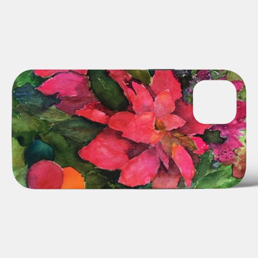 Coques Case-Mate iPhone Noel Poinsettia peinture aquarelle originale (Verso (horizontal))