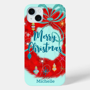 Coque iPhone 15 Mini Noël rétro de la couronne rouge