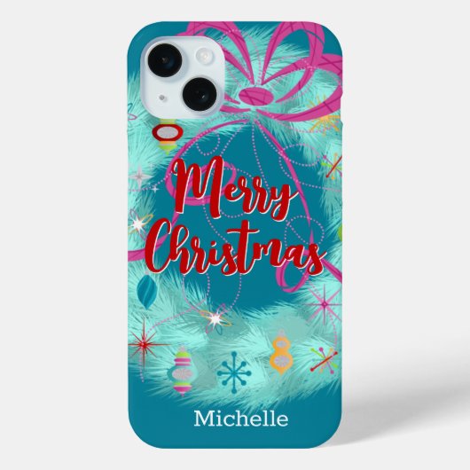 Coques Case-Mate iPhone Noël rétro turquoise Wreath (Verso)