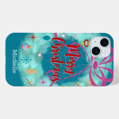 Coques Case-Mate iPhone Noël rétro turquoise Wreath (Verso (horizontal))