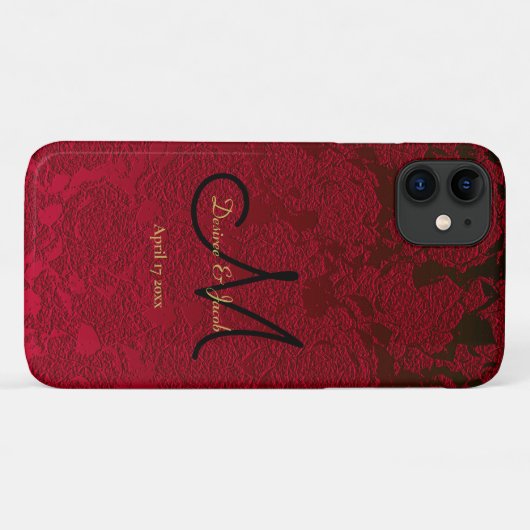 Coques Case-Mate iPhone Noël Rouge Or Noir Mariage d'hiver Monogramme (Dos (Horizontal))