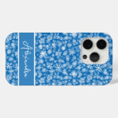 Coques Case-Mate iPhone Noël Snowflakes Bleu blanc Nom personnalisé (Verso (horizontal))