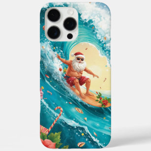 Coques iPhone 16 Pro Max Noël Surfant Santa avec Santa Surfeur 