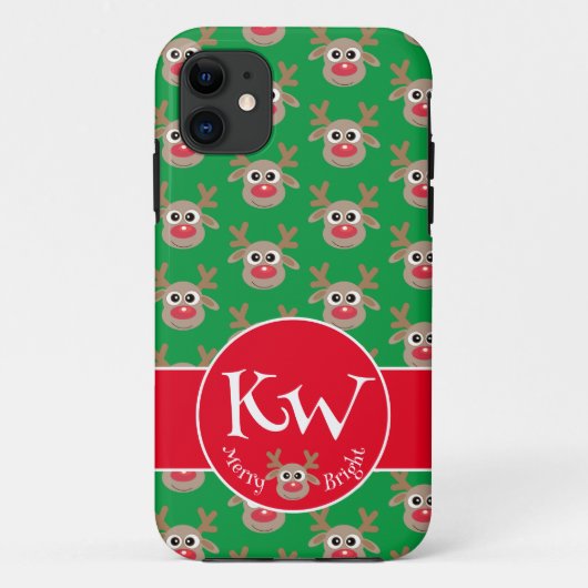 Coques Case-Mate iPhone Noël Vert Monogramme Jote Reindeer Motif (Dos)