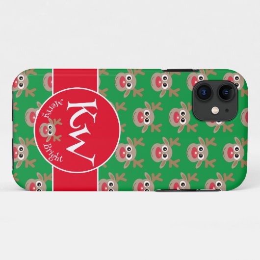 Coques Case-Mate iPhone Noël Vert Monogramme Jote Reindeer Motif (Dos (Horizontal))