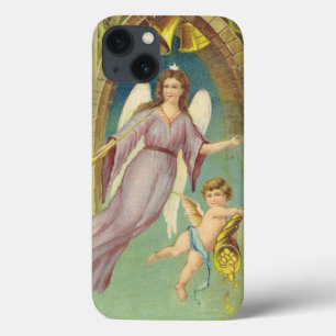 iPhone 13 Coque Noël vintage, ange victorien avec chérubin
