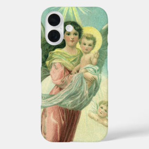 Coques iPhone 16 Noël vintage, ange victorien avec l'enfant Jésus