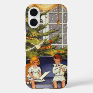 Coques iPhone 16 Noël vintage, Enfants assis sur un canapé