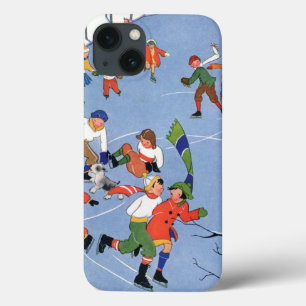 Case-Mate iPhone Case Noël vintage, enfants faisant du patin à glace sur