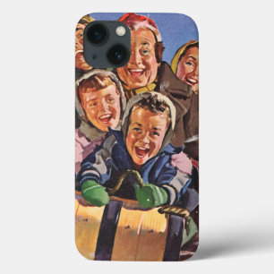 Etui iPhone Case-Mate Noël vintage, famille heureuse faisant de la luge