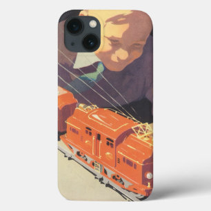 iPhone 13 Coque Noël Vintage, Garçon Jouant avec des Trains Jouets