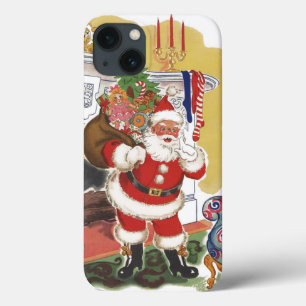 iPhone 13 Case Noël vintage, Jolly Père Noël avec des présents