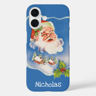 Coques iPhone 16 Noël vintage, joyeux Père Noël rétro