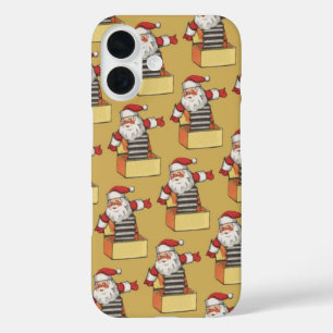 Coques iPhone 16 Noël vintage, le Père Noël en diable en boîte
