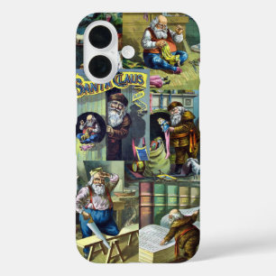 Coques iPhone 16 Noël vintage, le Père Noël et ses oeuvres