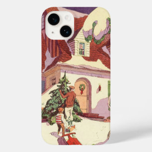 Coques Pour iPhone Noël vintage, maison de famille dans la neige