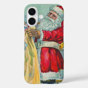 Coques iPhone 16 Noël vintage, Père Noël victorien avec des jouets