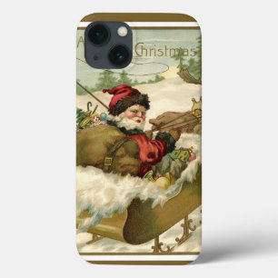 iPhone 13 Coque Noël vintage, Père Noël victorien dans un traîneau