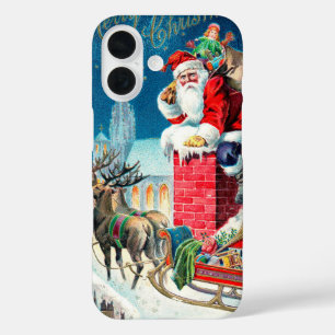 Coques iPhone 16 Noël Vintage Père Noël victorien sur Chimney