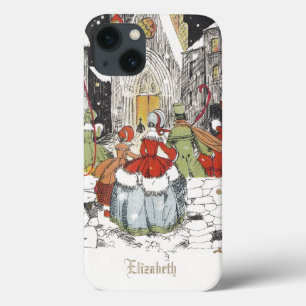 iPhone 13 Coque Noël vintage, peuple victorien à l'église