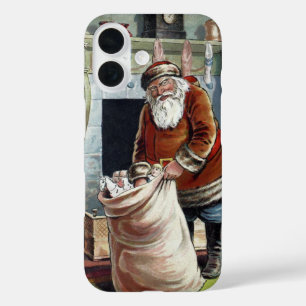 Coques iPhone 16 Noël vintage, Saint Nicolas au coin du feu