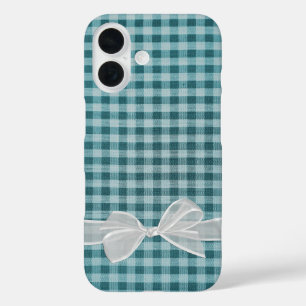 Coques iPhone 16 Nœud blanc transparent sur vichy