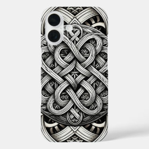 Coques iPhone 16 Nœud celtique noir et blanc détaillé 0001